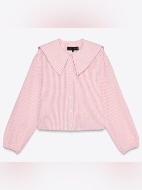 Zara pink gingham button up blouse with collar size small